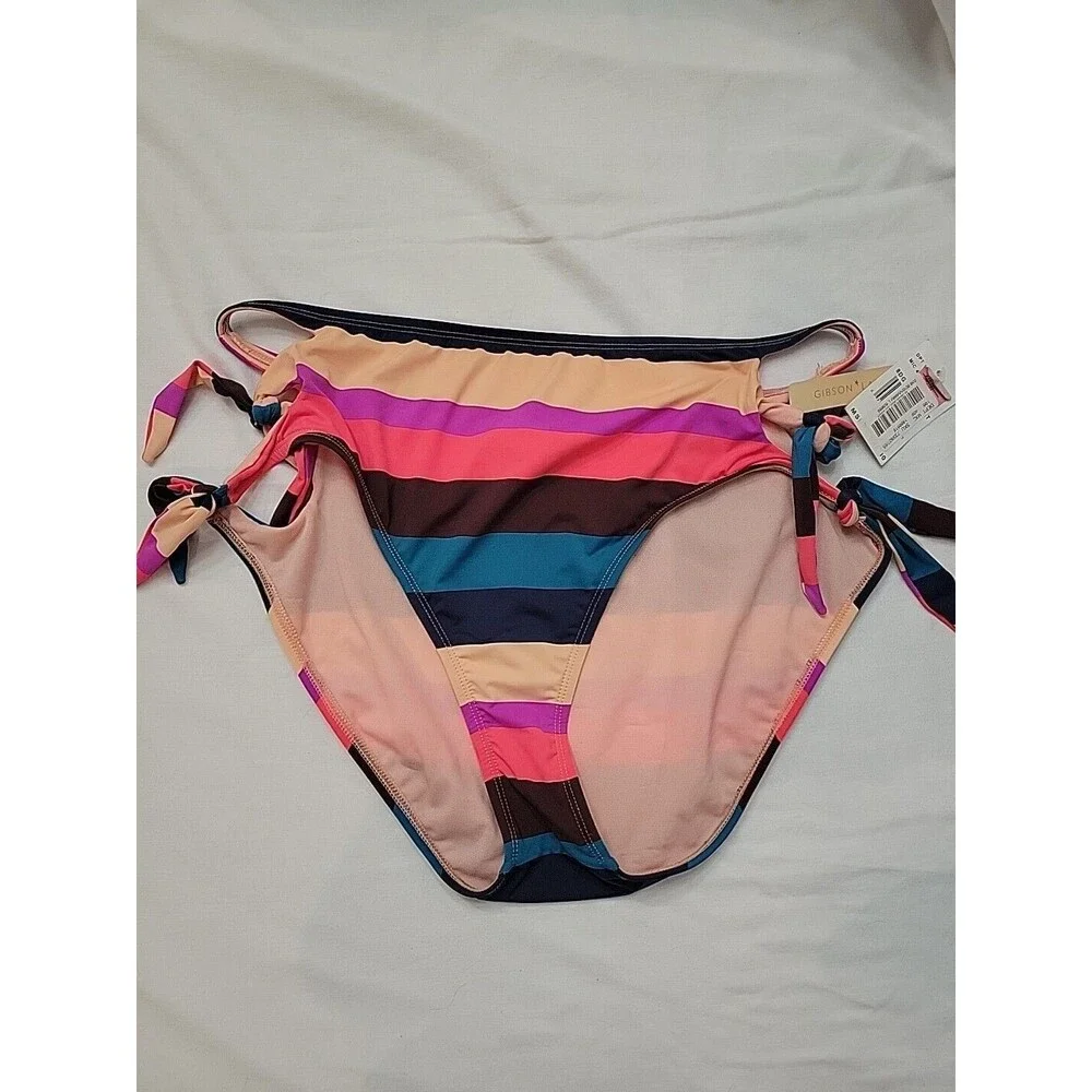 Gibson Latimer Teal Black Red Pink Swimsuit BOTTOMS Size Large Adjustable Ties - Picture 1 of 6